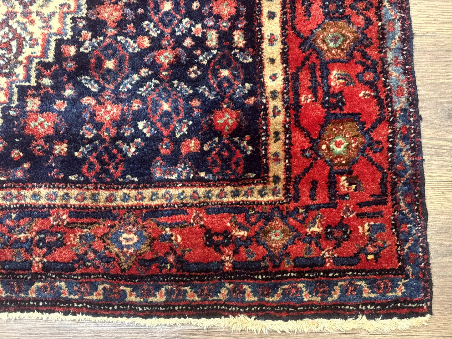 USED Antique Persian Kurdish Senneh Rug 4x5 Tribal Carpet Wool Geometric Medallion