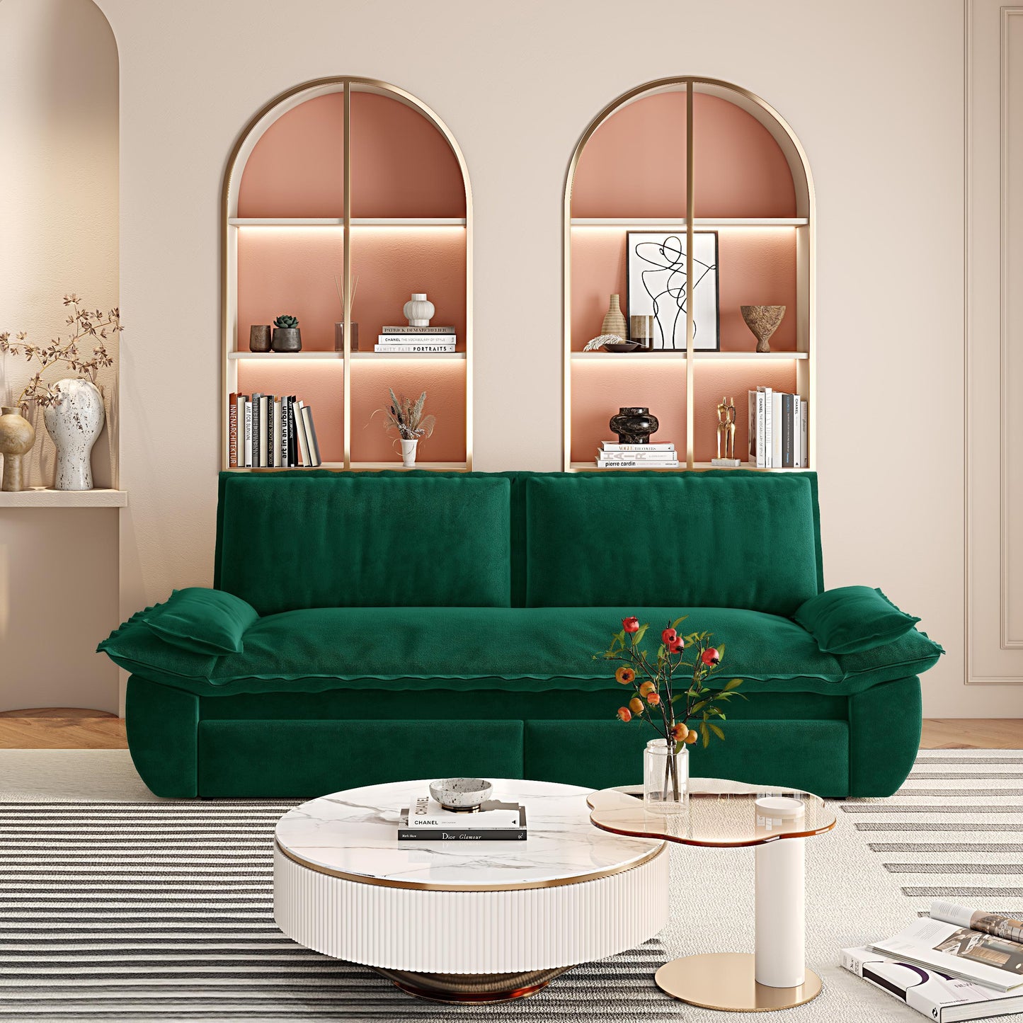 NEW Multi-Functional Green Velvet 3-in-1 Convertible 73.2' Queen Pull Out Sofa Bed Sleeper Couch