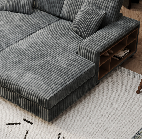 NEW Convertible combination sofa, corduroy fabric, fluffy modern sleeper sofa chair, oversized combination living room double lounge chair,Dark Grey
