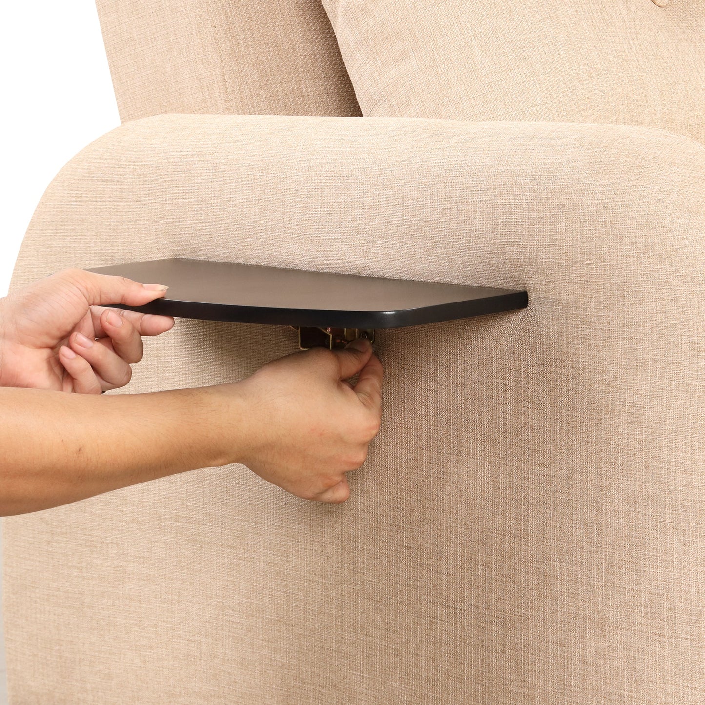 NEW Versatile Pull Out Sofa Sleeper 3 in 1 with Wing Table & USB Charge, Beige Linen, Compact Design