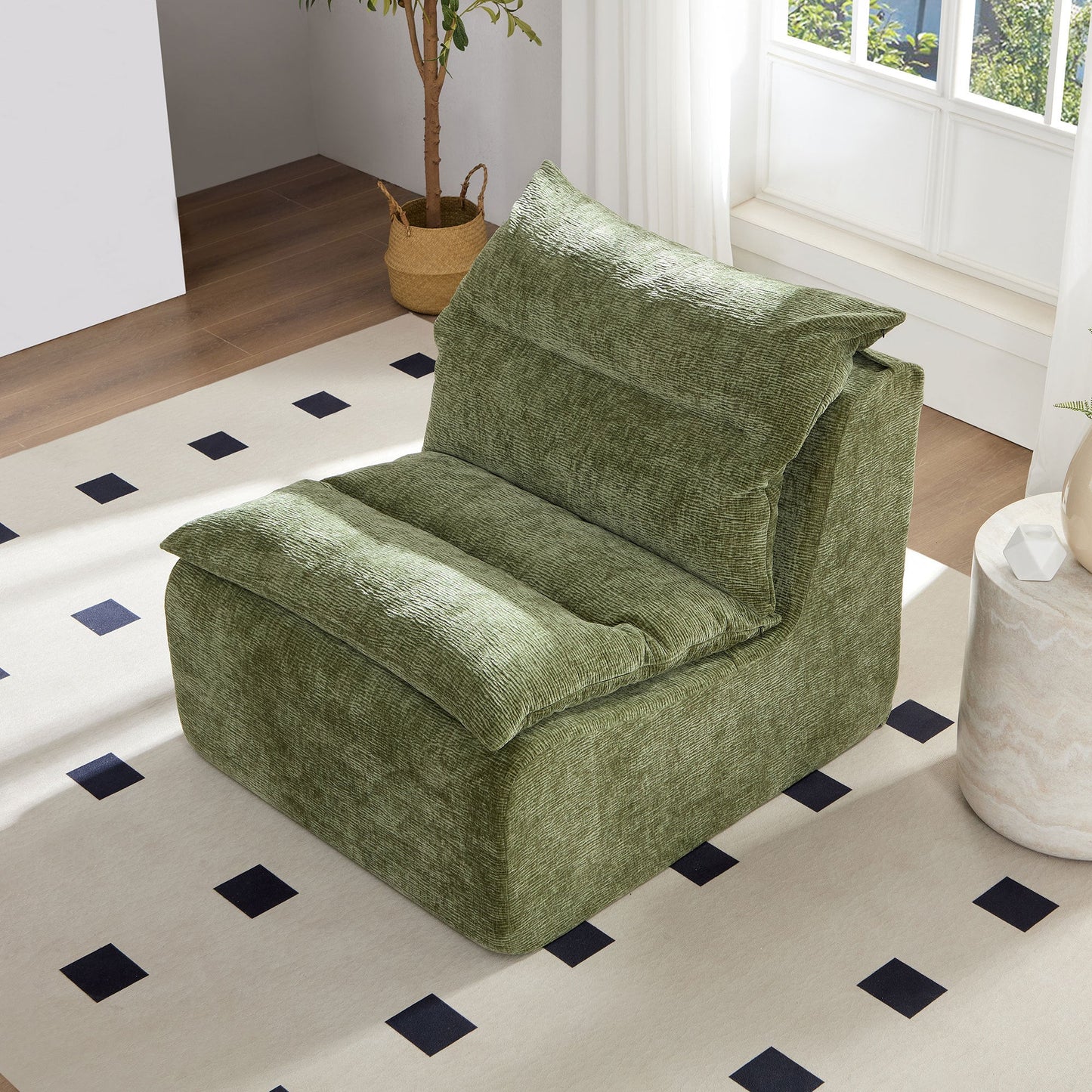 NEW Single Chair Sofa Lounge Chair With Backrest Fully Compressed Sofa Suitable For Living Room, Bedroom, Polyester,GREEN