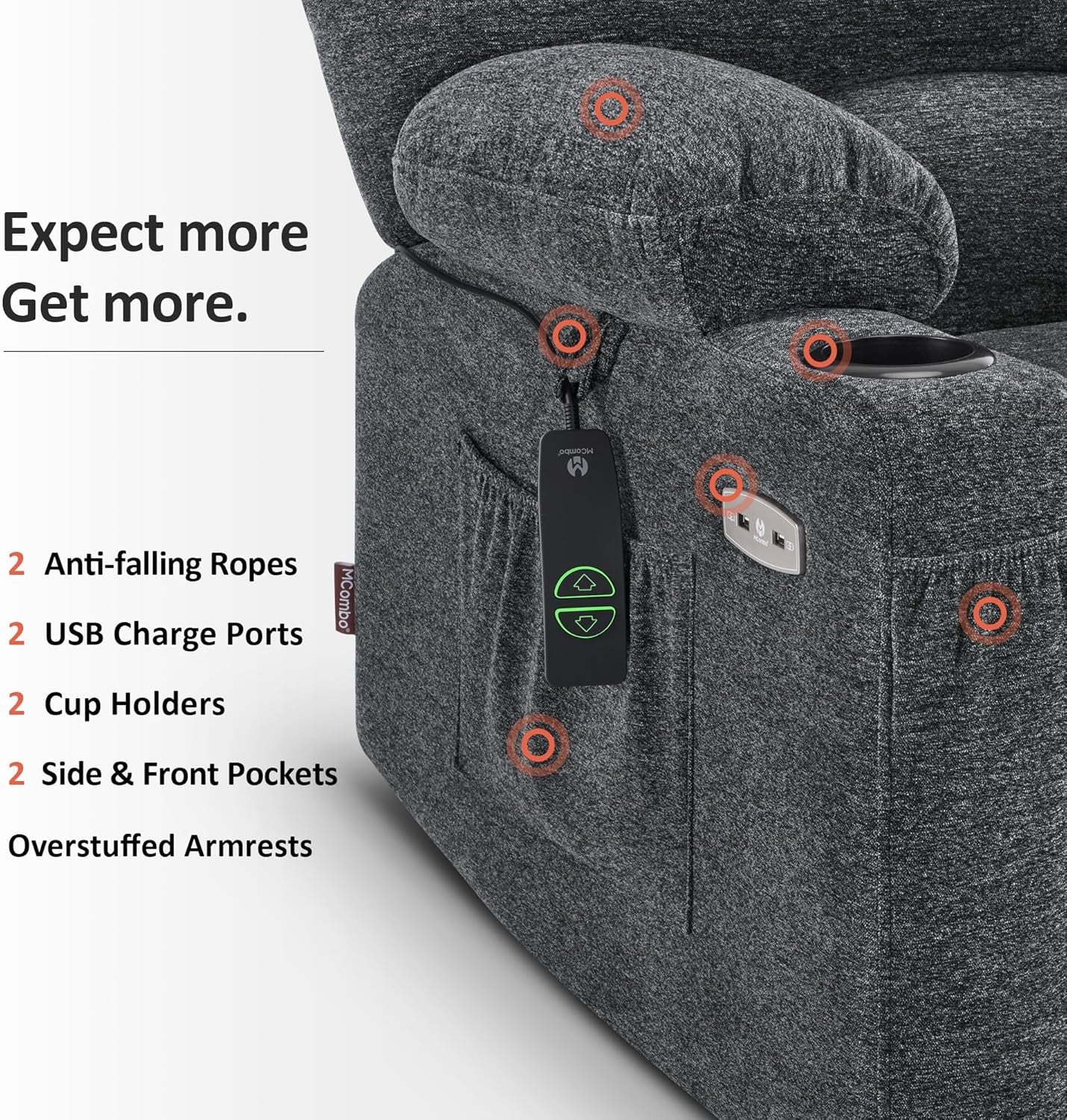 NEW Dark Grey Power Lift Recliner With Massage And USB Charging