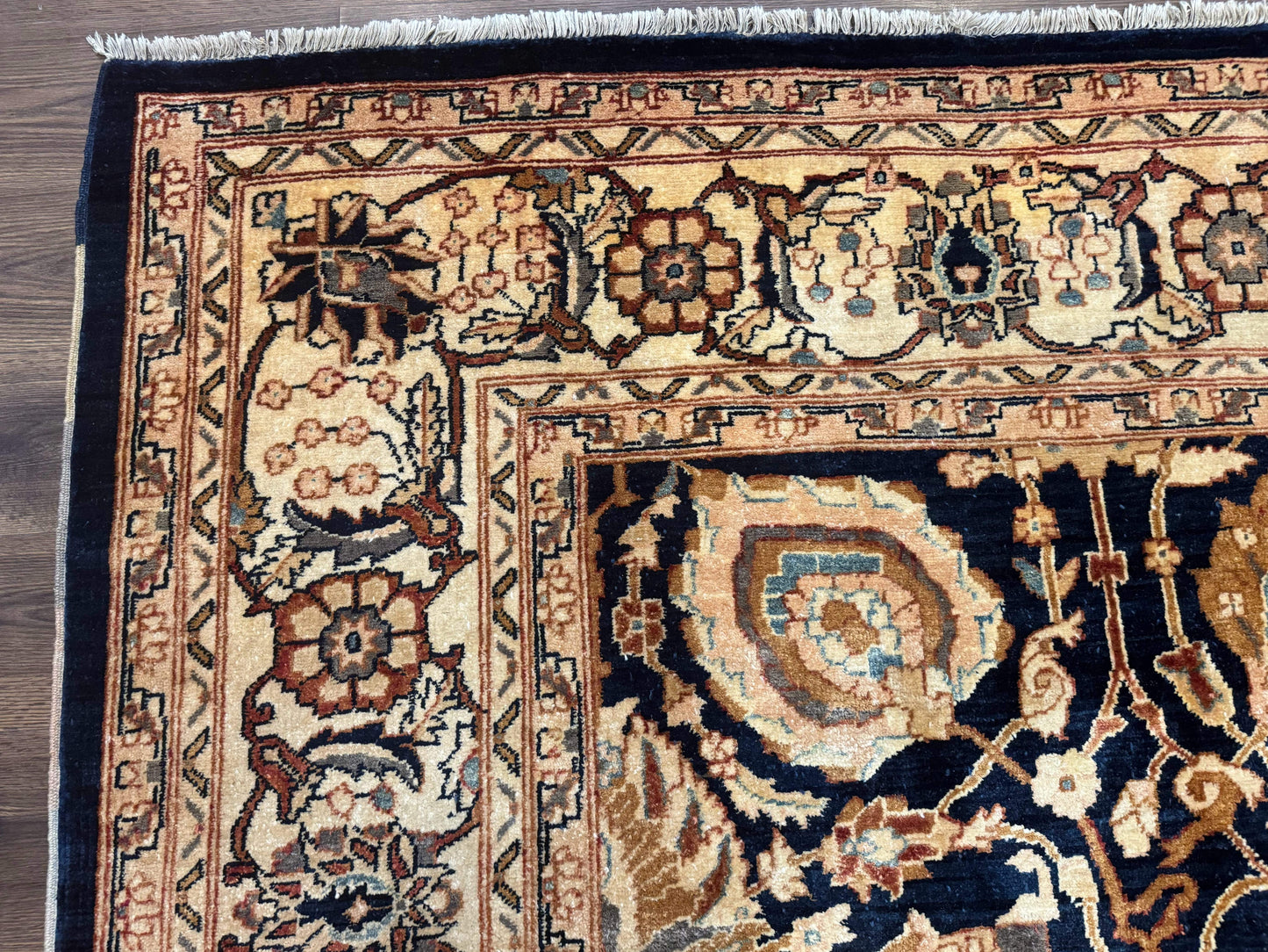 USED Pak Persian Bidjar Rug 10x13, Midnight Blue and Tan Pakistani Carpet