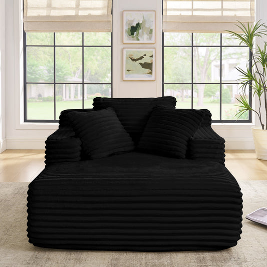 NEW Compressed Chaise Lounge Foam Fluffy Black Corduroy Upholstered Cloud Sofa Bed Couch with Deep Seat
