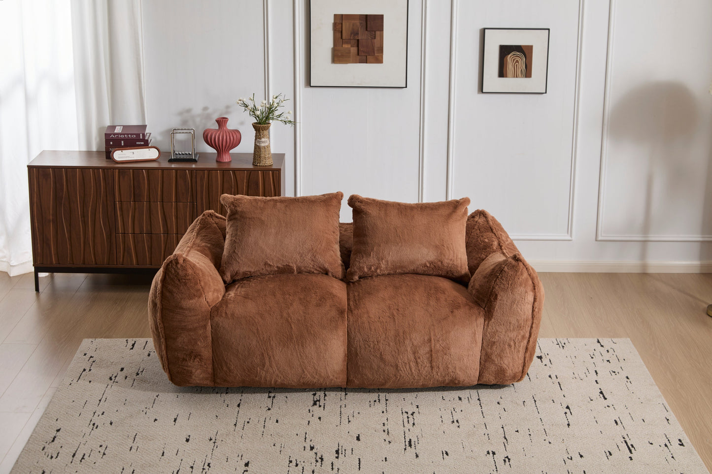 NEW Adult Brown Ultra Soft Fluffy Loveseat Giant Bean Bag Sofa Oversized Chase Lounge Chair with Pillows