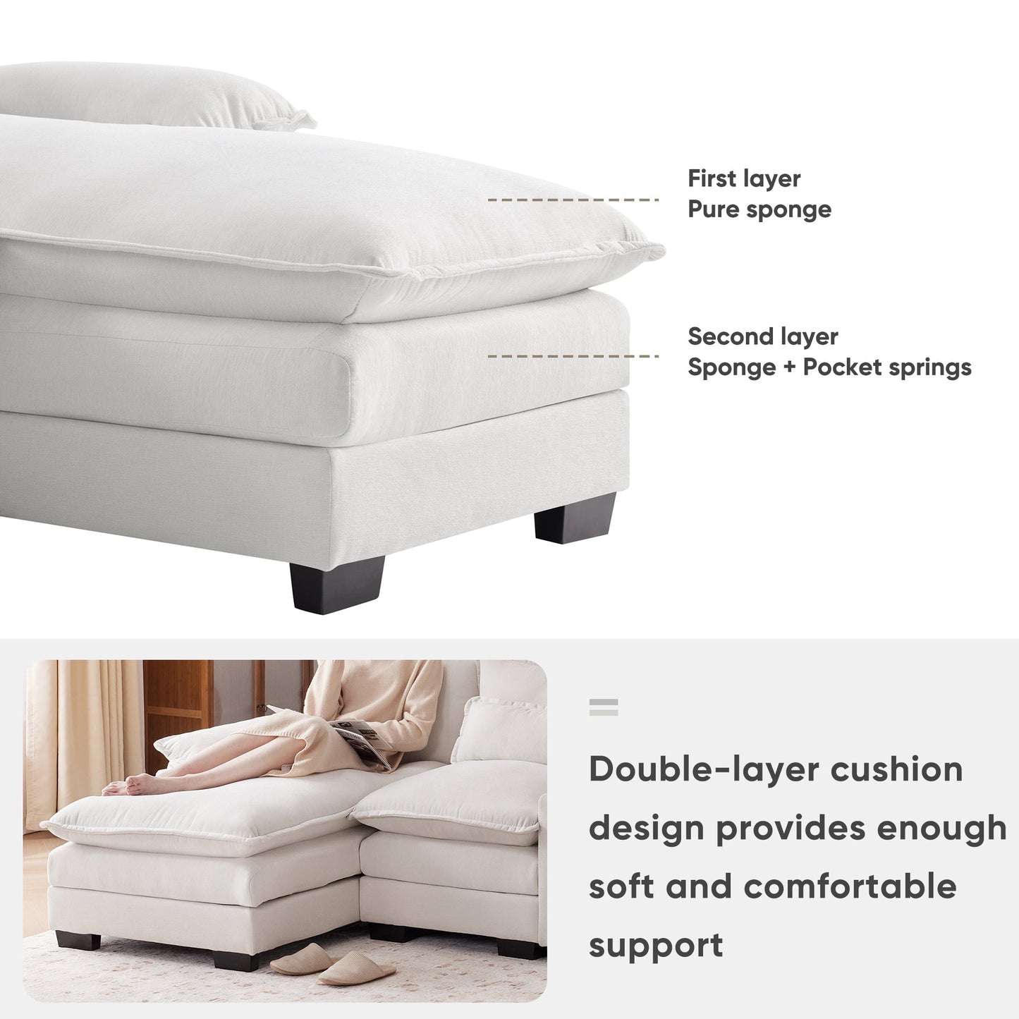 NEW Modern Chenille White 6-seat Upholstered U-shaped Sofa with Console Cupholders & USB Ports