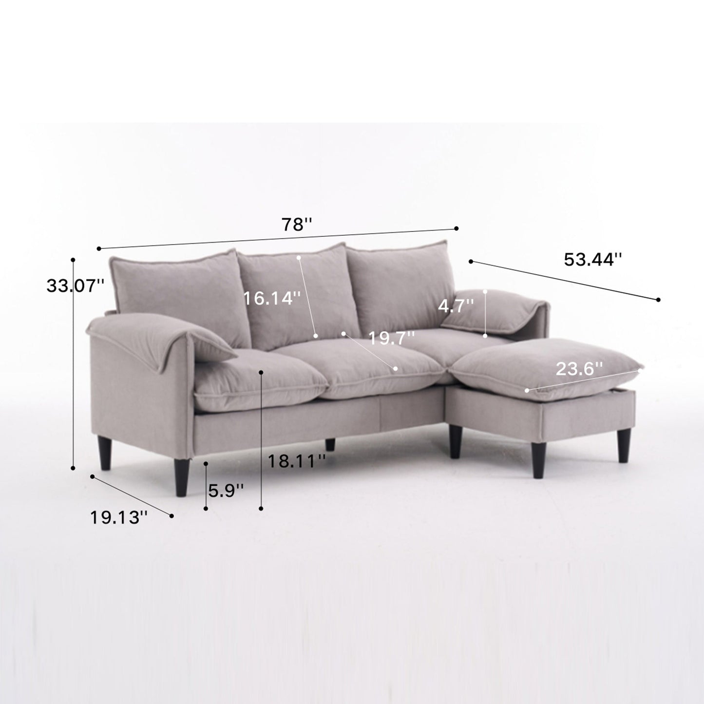 NEW Beige Convertible Combination L-Shaped Sofa with Footstools Storage