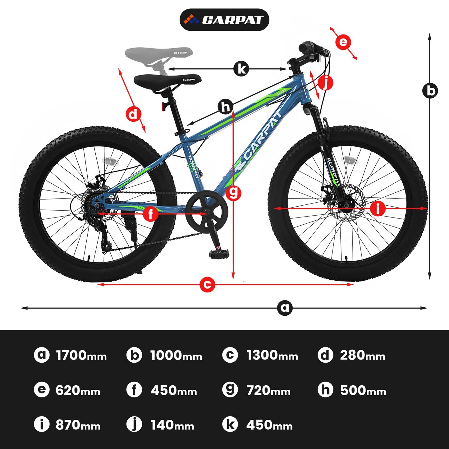 NEW S24109 Elecony 24 Inch Fat Tire Bike Adult/Youth Full Shimano 7 Speeds Mountain Bike, Dual Disc Brake, High-Carbon Steel Frame, Front Suspension, Mountain Trail Bike, Urban Commuter City Bicycle