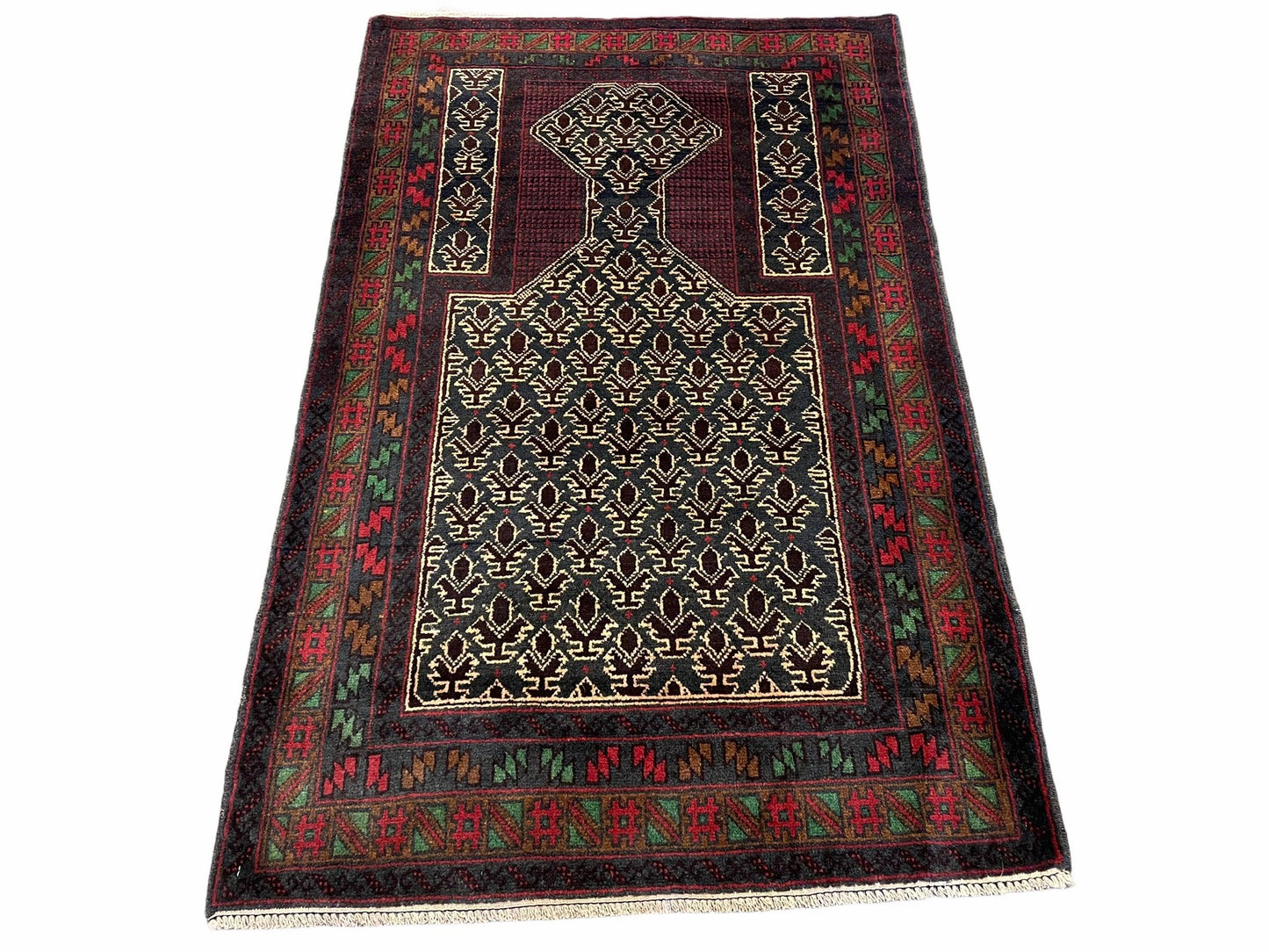 USED 3x5 New Vintage Handmade Wool Rug Tribal Balouch Turkoman Prayer Rug Veggie Dyes