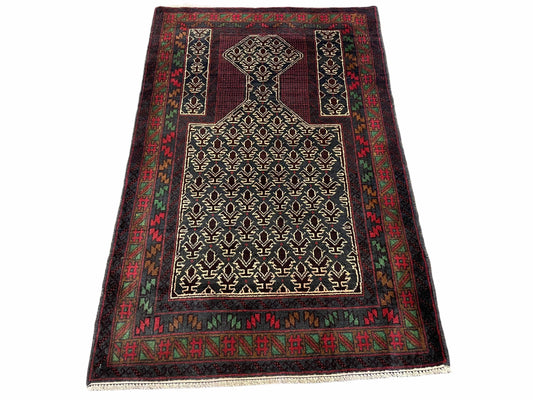 USED 3x5 New Vintage Handmade Wool Rug Tribal Balouch Turkoman Prayer Rug Veggie Dyes