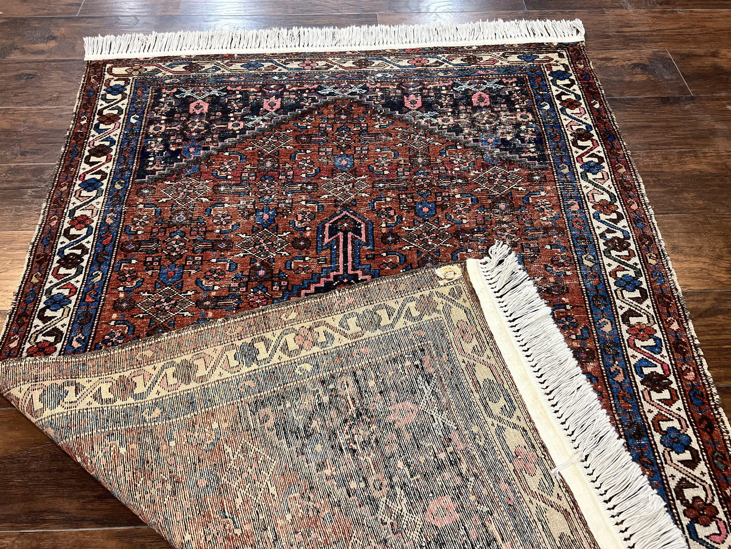 USED.Red Persian Hamadan Rug 4x6, Wool Handmade Antique Carpet, Geometric Medallion Rug, Oriental Rug 4 x 6, Persian Tribal Rug, Hand Knotted Rug