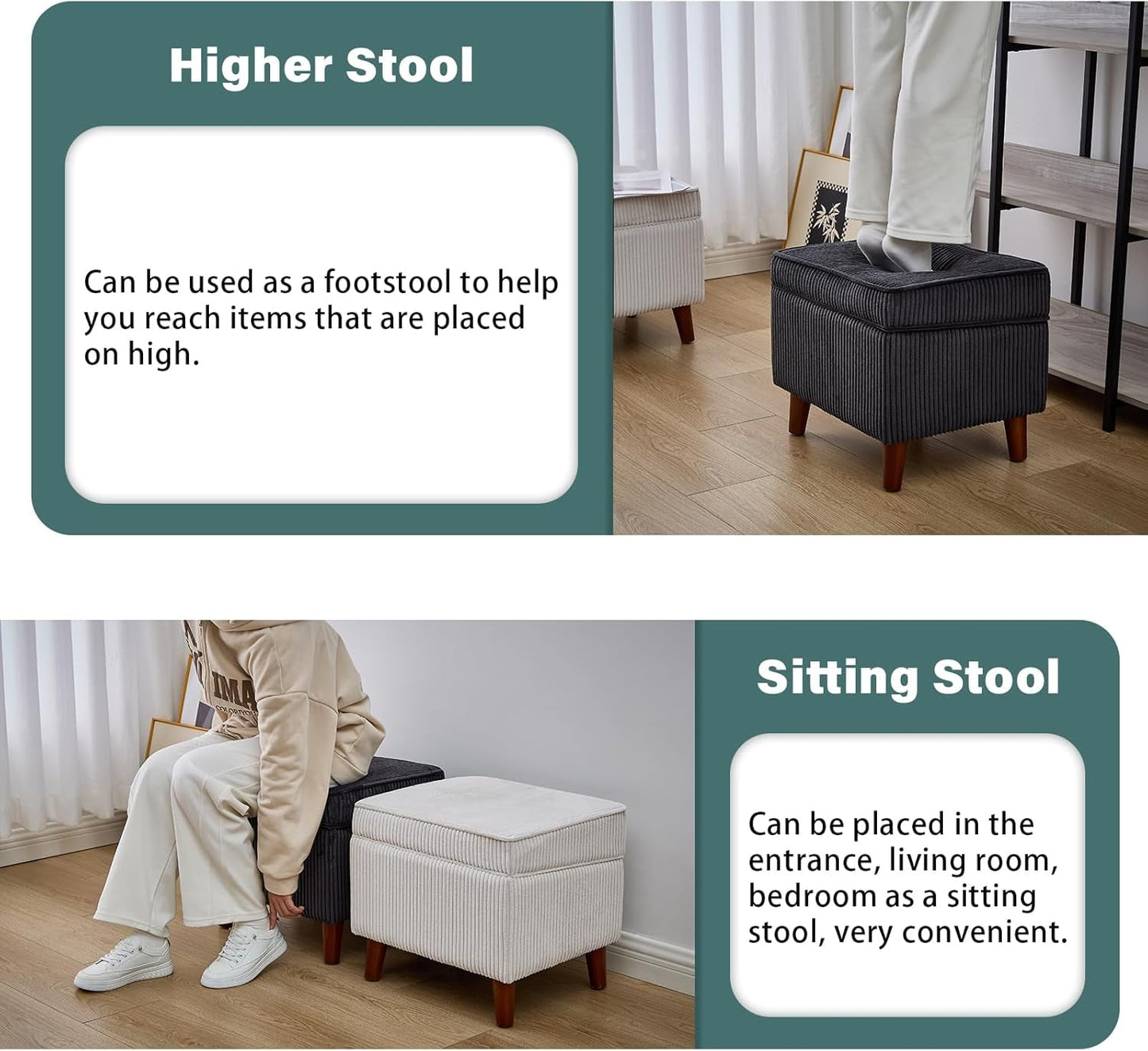 NEW Storage Ottoman With Adjustable Lid Footrest Charcoalgray