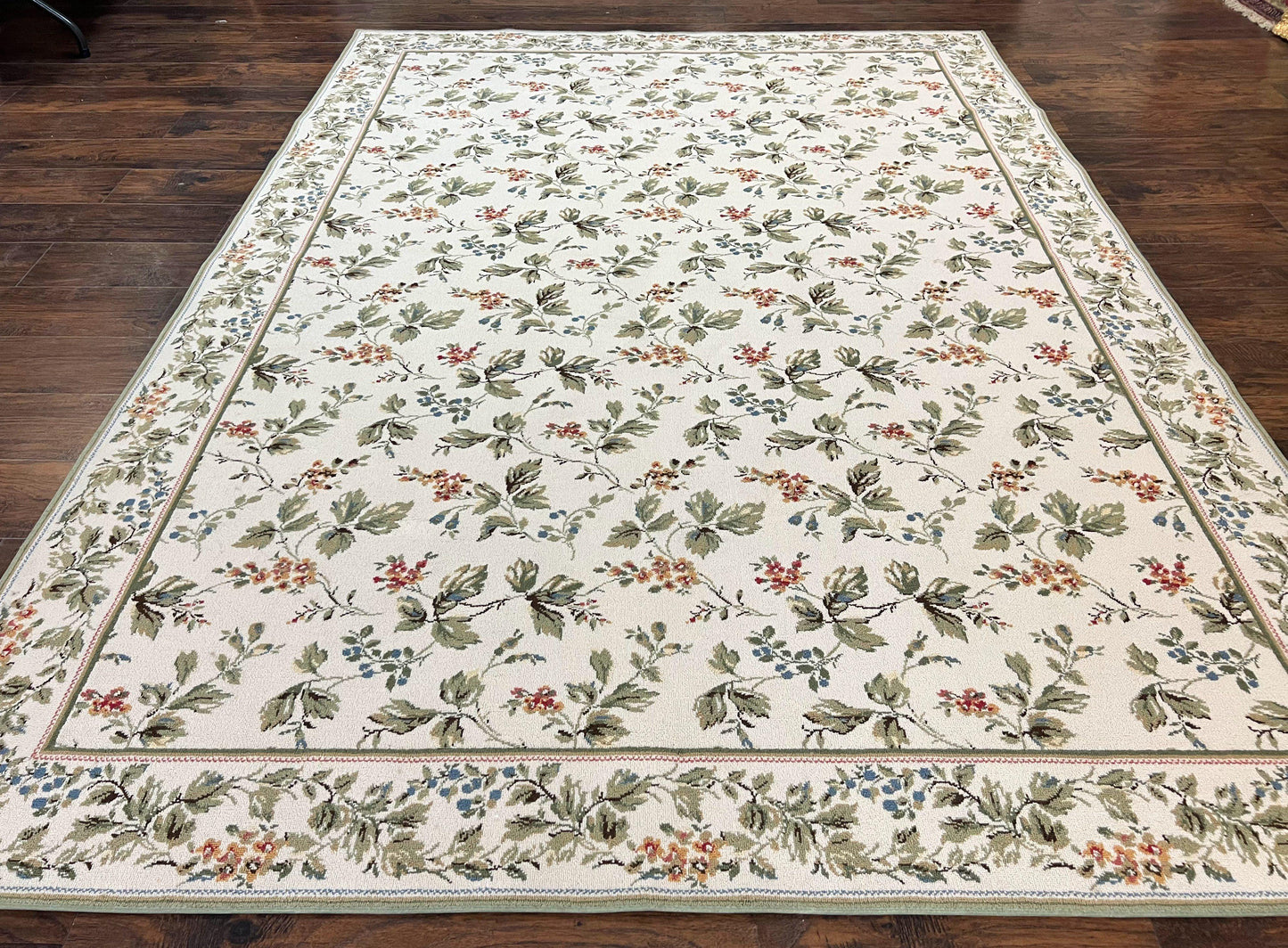 USED Vintage Stark Carpet 7x10, Ivory and Green, European Aubusson Design, Allover Pattern, Stark Rug