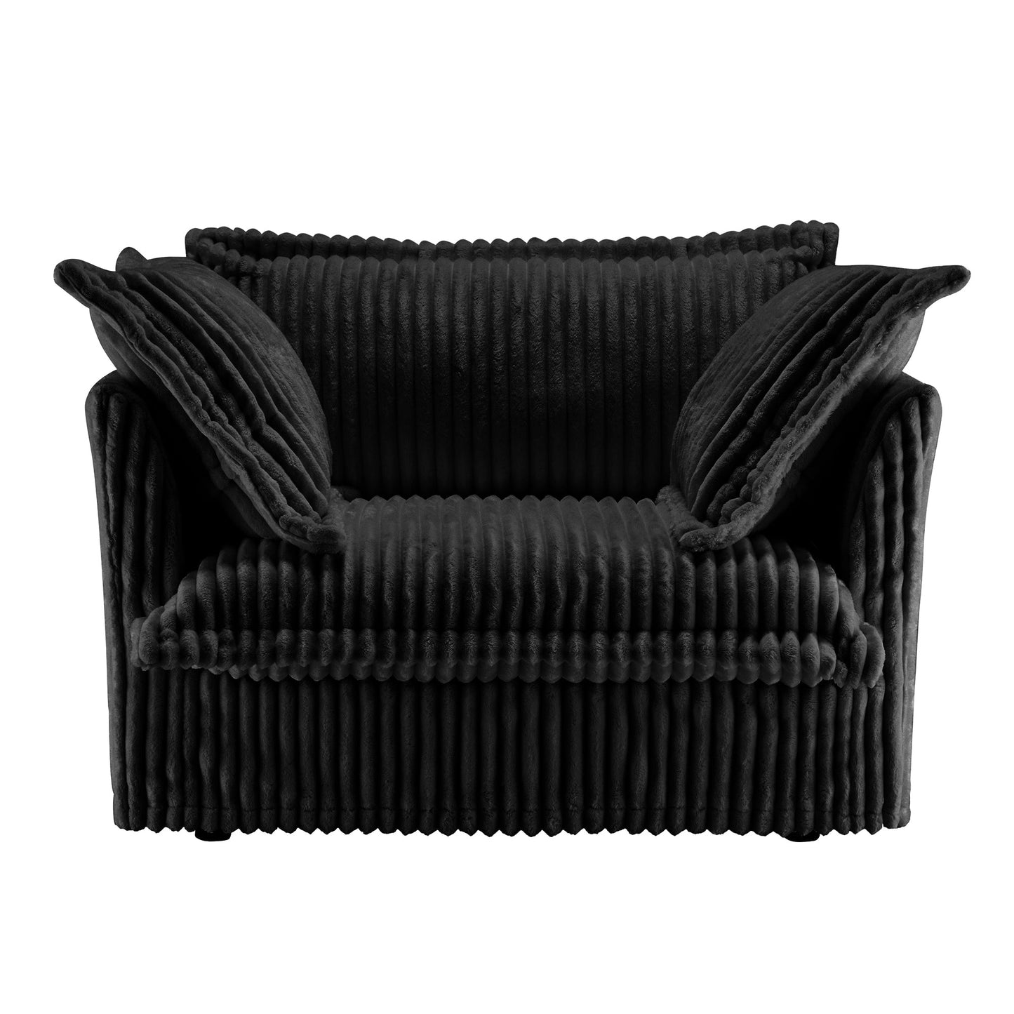 NEW Slip-covered Armchair with 1 Big Back Cushion and 2 Big Toss Pillows, Single Deep Seat Comfy Single Couch Sofa Multiple Large Soft Pillows, Black Corduroy Fabric