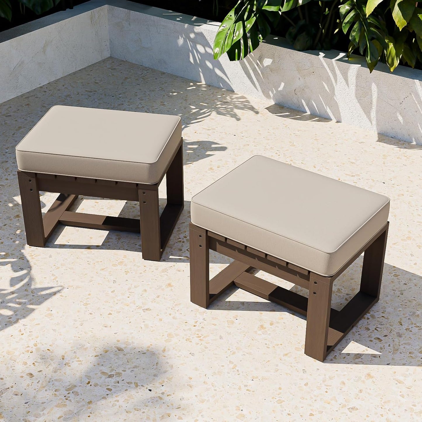 NEW Natural Cedar Outdoor Patio Ottomans Removable Cushions