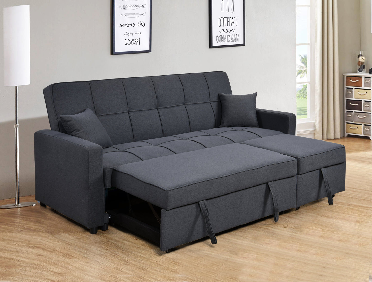 NEW 83' Oversized Upholstered 3 Seater Sofa Bed Sleeper w/ Pull Out Couch Bed & Adjustable Backrest