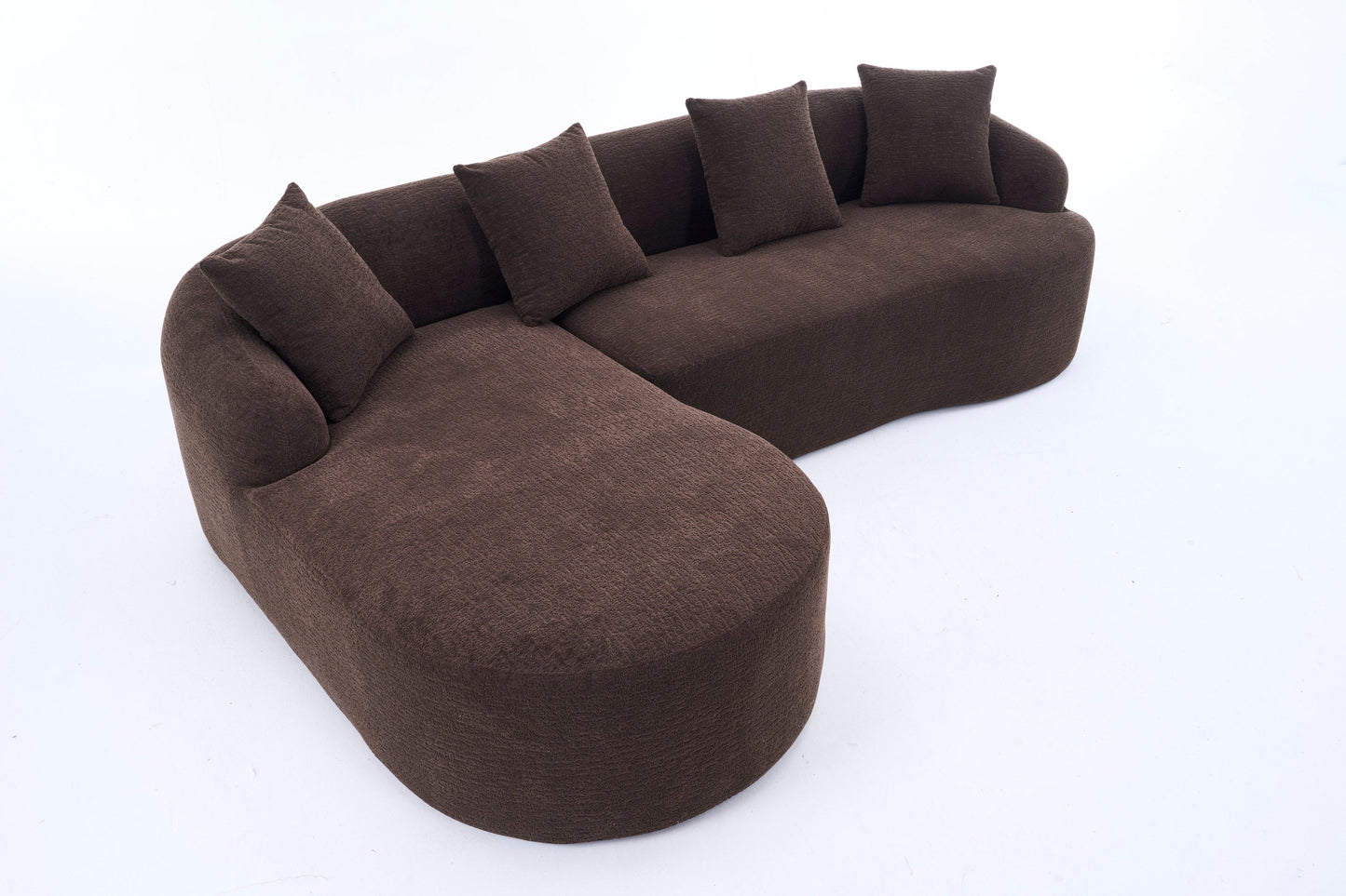 NEWn Brown Chenille Modular Compression Sponge L-Shape Sectional Sofa Couch with Curved Chaise