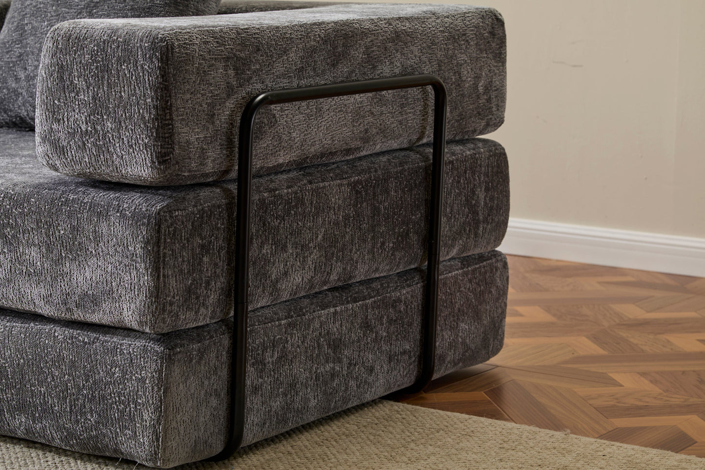 NEW Floor Couch,Compression Sofa,Convertible Floor Sofa Bed-with Pillow Back Support Armrest,Comfy Futon Couch Lounge Sleeper Bed,Chenile fabric,for Living Room Bedroom (DARK-GREY)