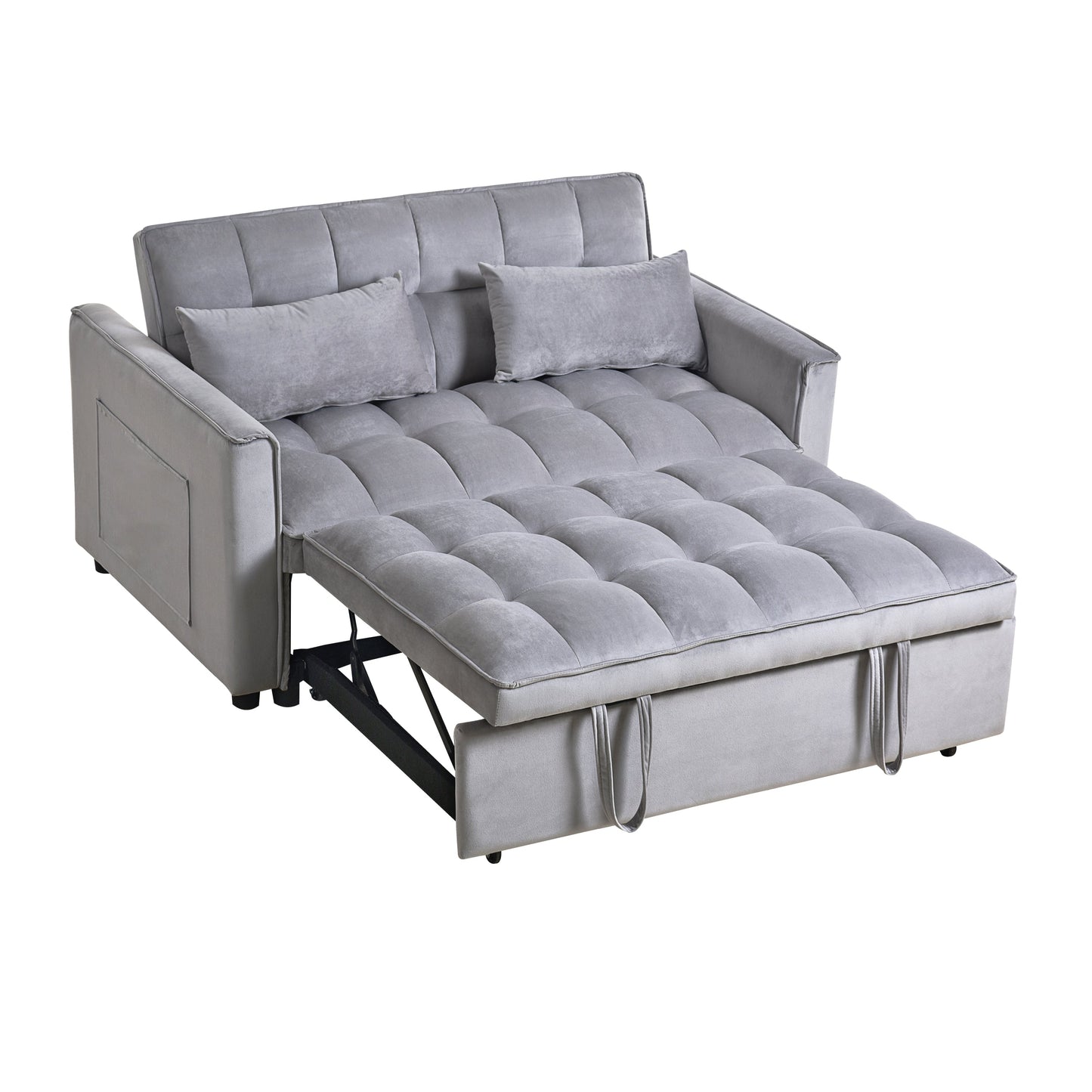 NEW 3 in 1 Convertible Sleeper Sofa Bed,  Modern Pull Out Couch Bed, Adjustable Backrest, Velvet Loveseat Futon Sofa with Pillows & Pockets for Living Room Apartment, Grey