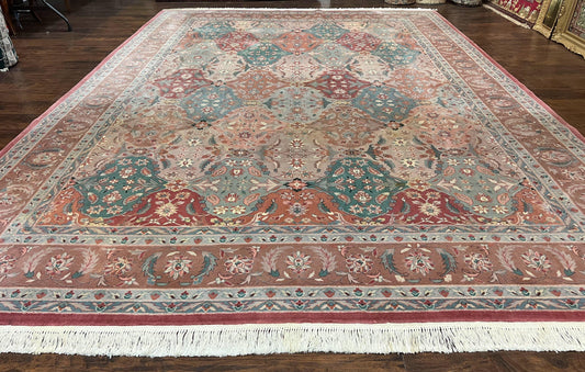 USED Sino Persian Rug 10x14, Multicolor Panel Design, Wool Handmade Vintage Large Rug
