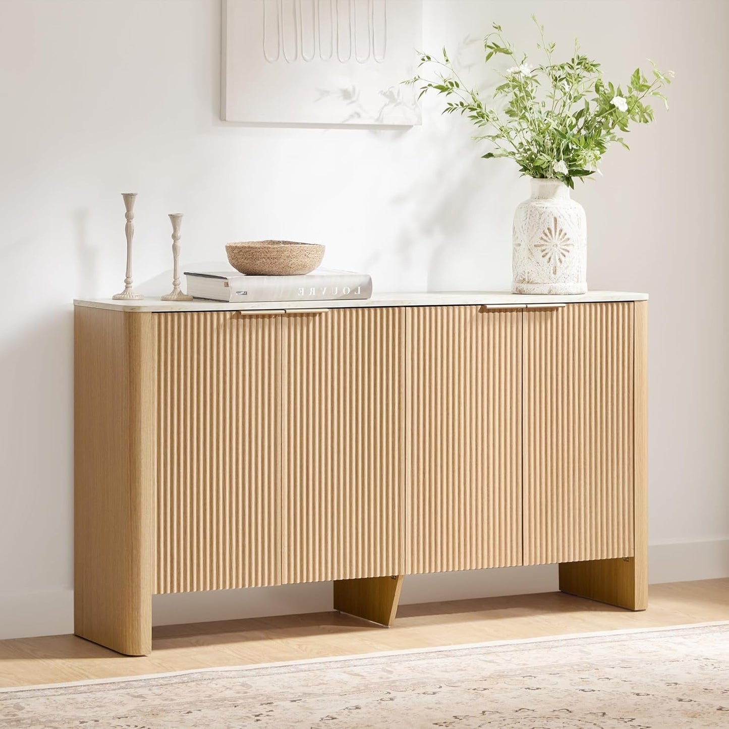 NEW 61 Inch Oak Sideboard Cabinet With Adjustable Shelves