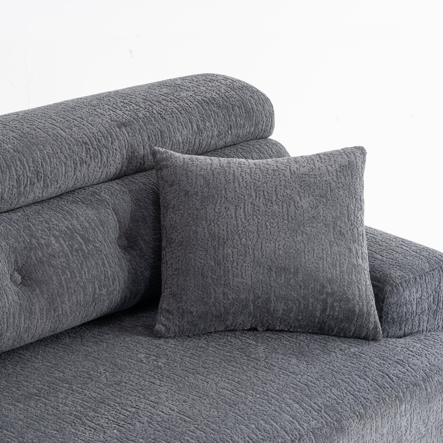 NEW LY-029 Gray 4-Seater Wood Grain Chenille Fabric Full Sponge Compression Sofa with 2 Pillows