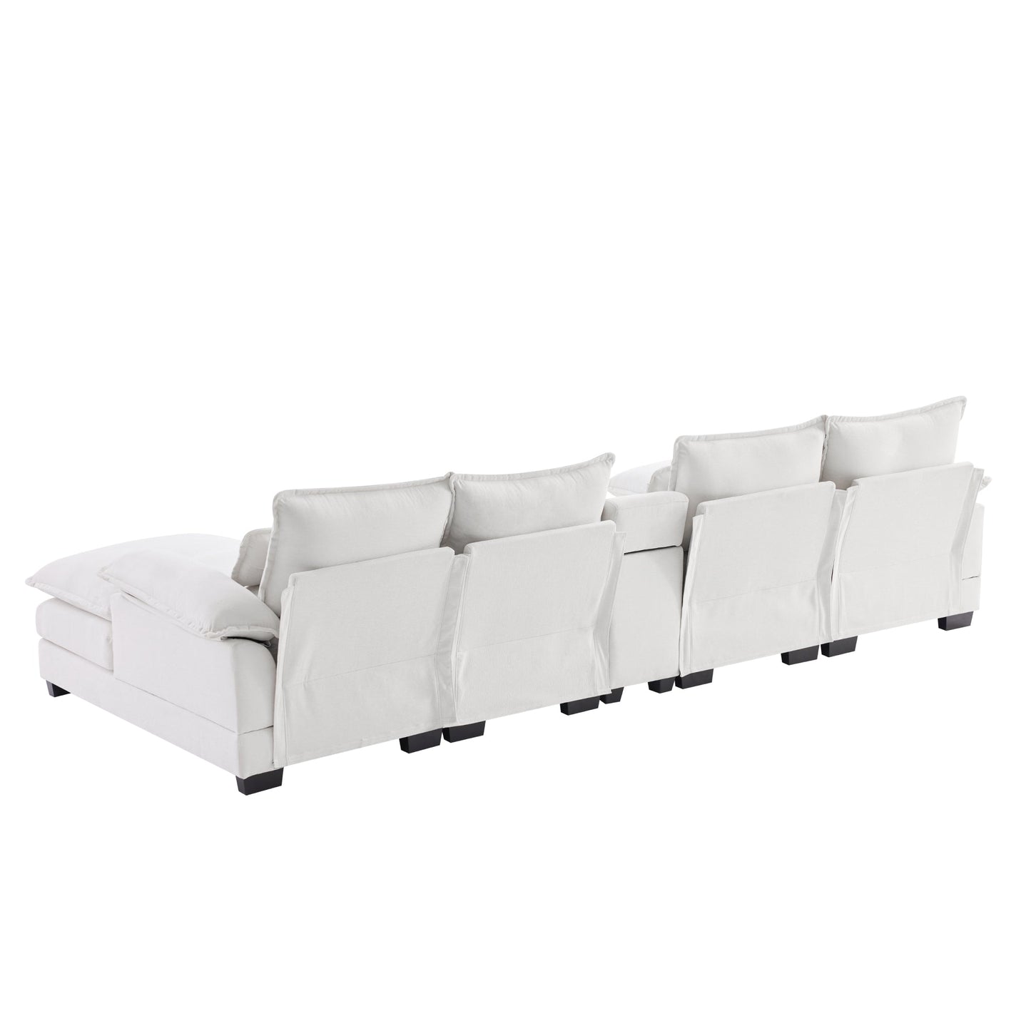 NEW Modern Chenille White 6-seat Upholstered U-shaped Sofa with Console Cupholders & USB Ports
