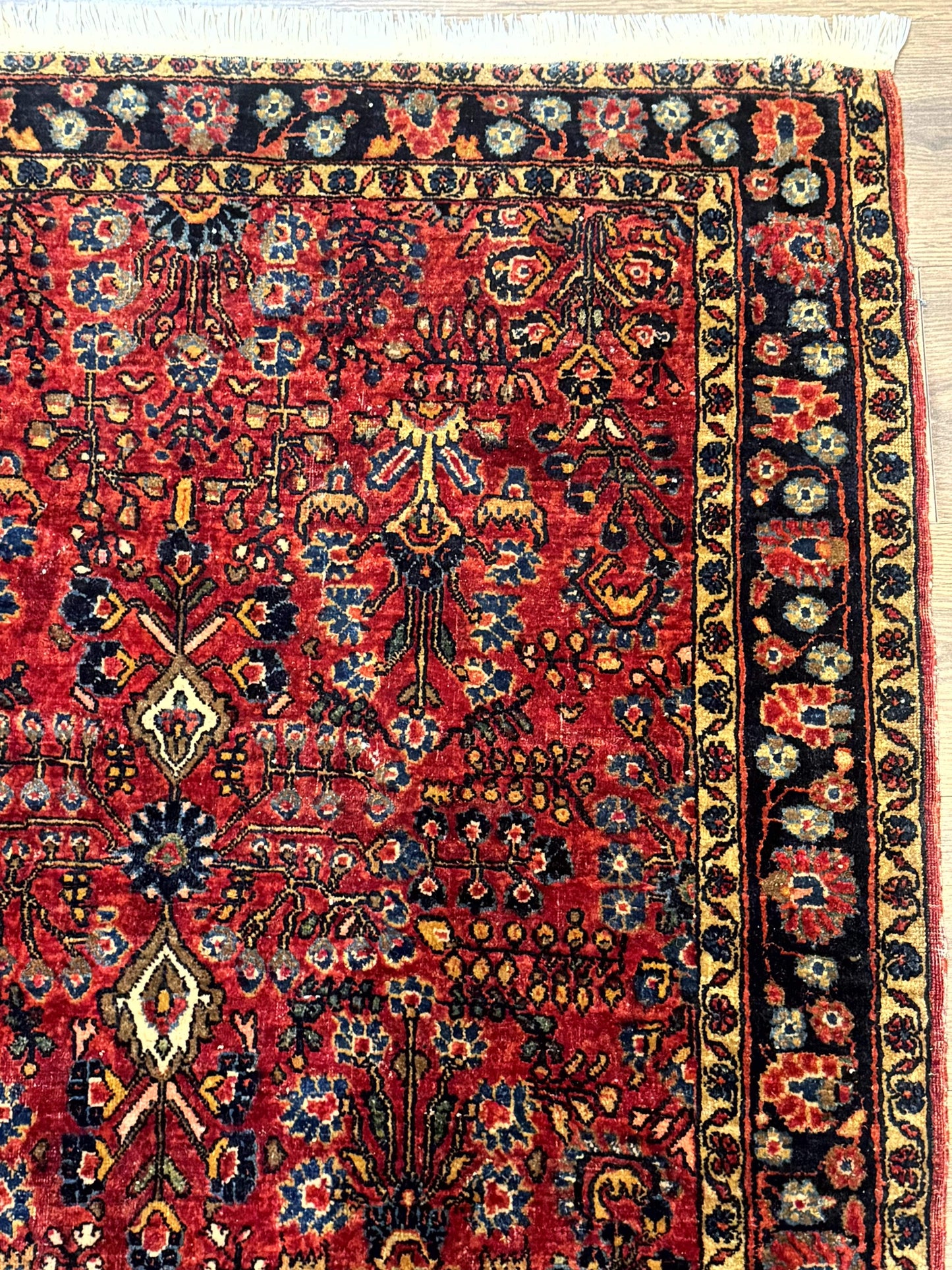 USED Antique Persian Sarouk Rug 3x4, Red, Floral, 1920s Wool Rug