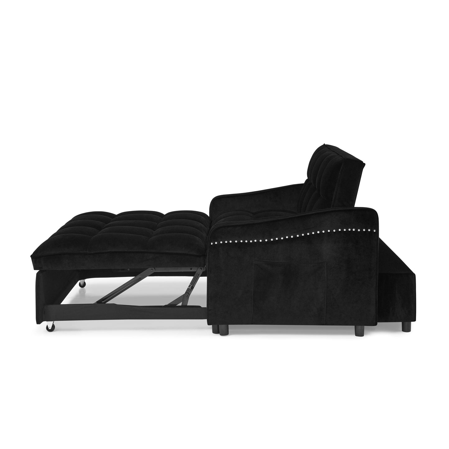 NEW Loveseats Sofa Bed with Pull-out Bed,Adjsutable Back and Two Arm Pocket,TypeC and USB Charging with Copper nail,Black (47'x53'x31')