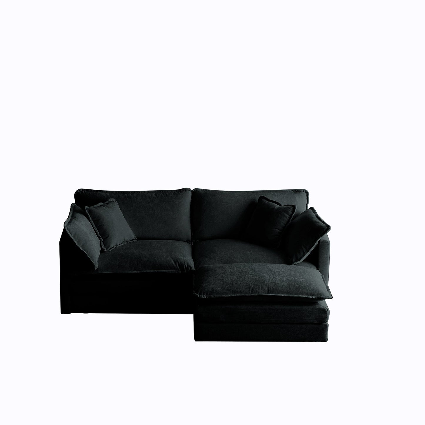 NEW Chenille Two-Seater Sofa with 1 Footrest, 2 Seater L-Shaped Sectional with Ottoman,Loveseat with Ottoman for Small Living Space, Black Chenille