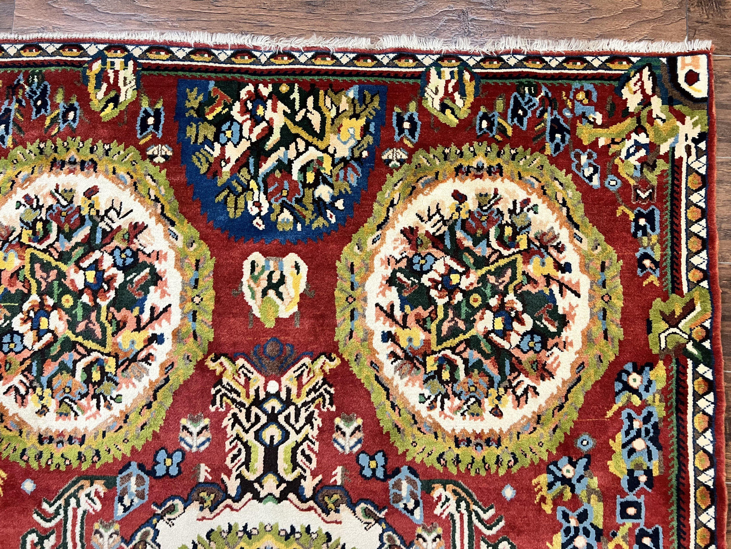 USED Persian Bakhtiari Rug 5x8, Wool Hand Knotted Antique Carpet, Red, Floral Oriental Rug, 5 x 8 Medium Sized Rug