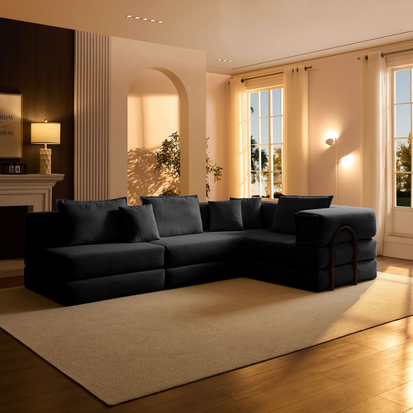 NEW Oversized Black Upholstered Sectional Sofa Set Modular 118.2' L Shaped Living Room Sofa Set with 6 Pillows