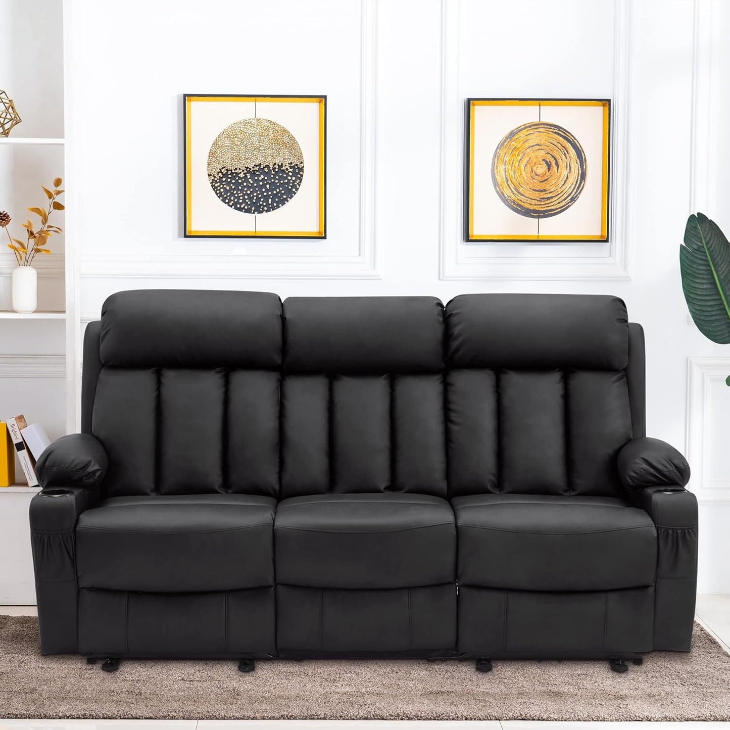 NEW Power Reclining Sofa With Heat And USB Ports Black