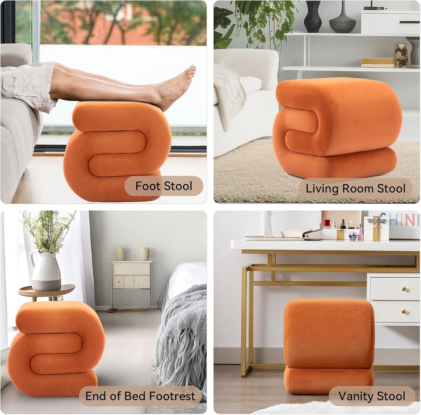 NEW Orange Contemporary Premium S Shape Ottoman Footstool