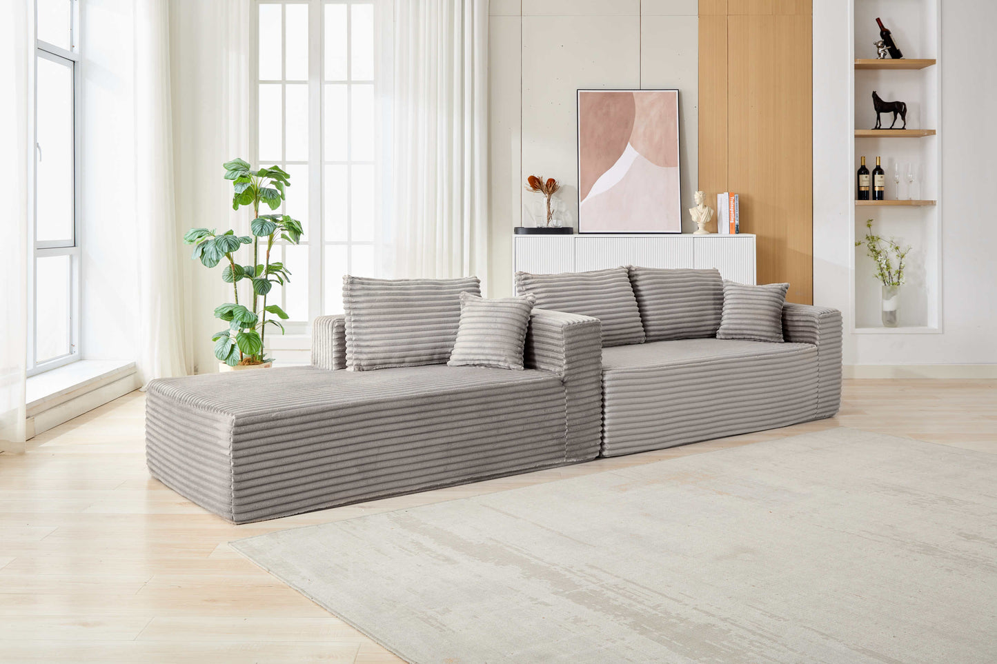 NEW Grey Compression Sectional Couch Boneless L Shape Sofa