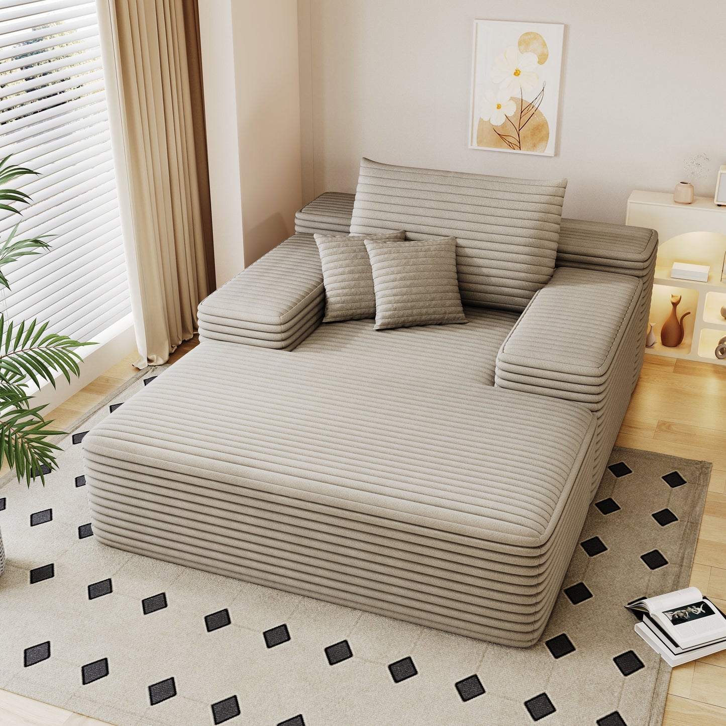 NEW 68'*51' Chaise Lounge Chair Indoor, Oversized Upholstered Sofa Bed, Sleeper Couch Reading Chairs Fluffy Plush Faux Fur Cloud Sofas Couches for Living Room,Camel