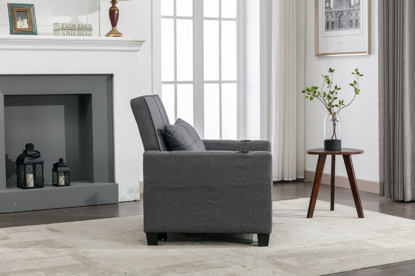 NEW Dark Grey Linen Futon Bed Convertible Chair 3-in-1 Pull Out Sleeper