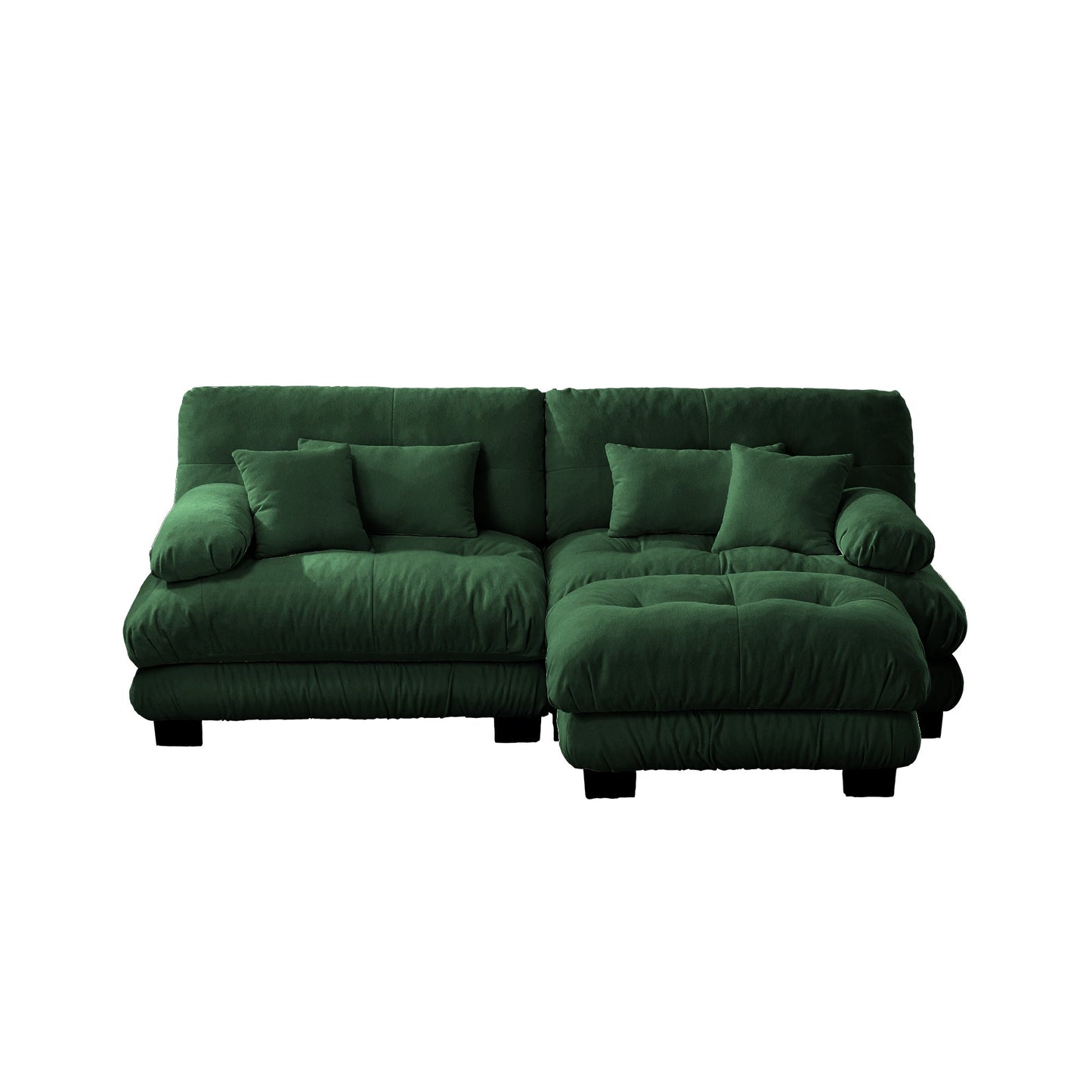 NEW Cloud Couch Sectional Sofa for Living Room, Chenille 2 Seater Sofa with 2 Lumbar pillows and 2 throw pillows , Upholstered Wide Arm Sofa with Convertible Ottoman,Chenille Green