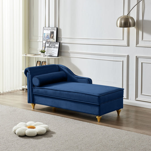 NEW Modern Upholstery Chaise Lounge Chair with Storage Velvet (Navy Blue)