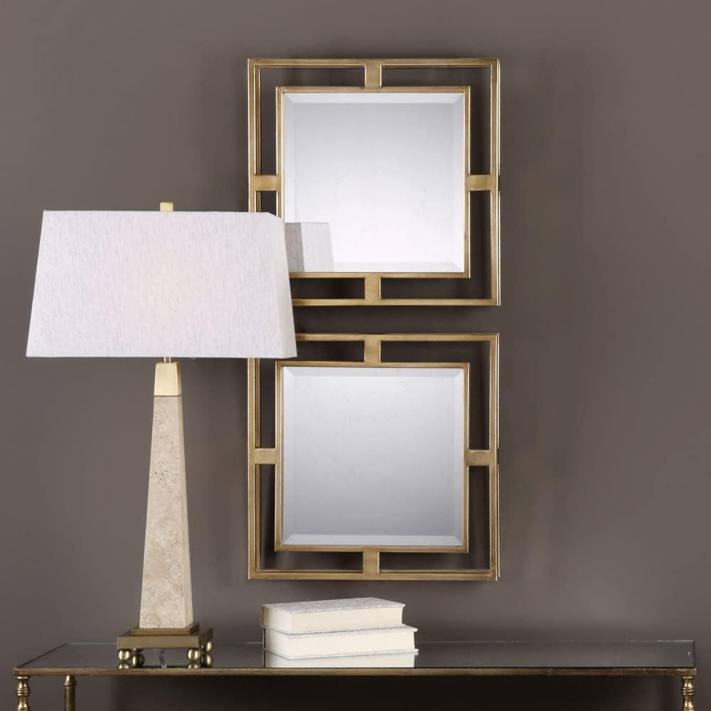 NEW Allick 18 Inch Square Mirror Antiqued Gold Set Of 2