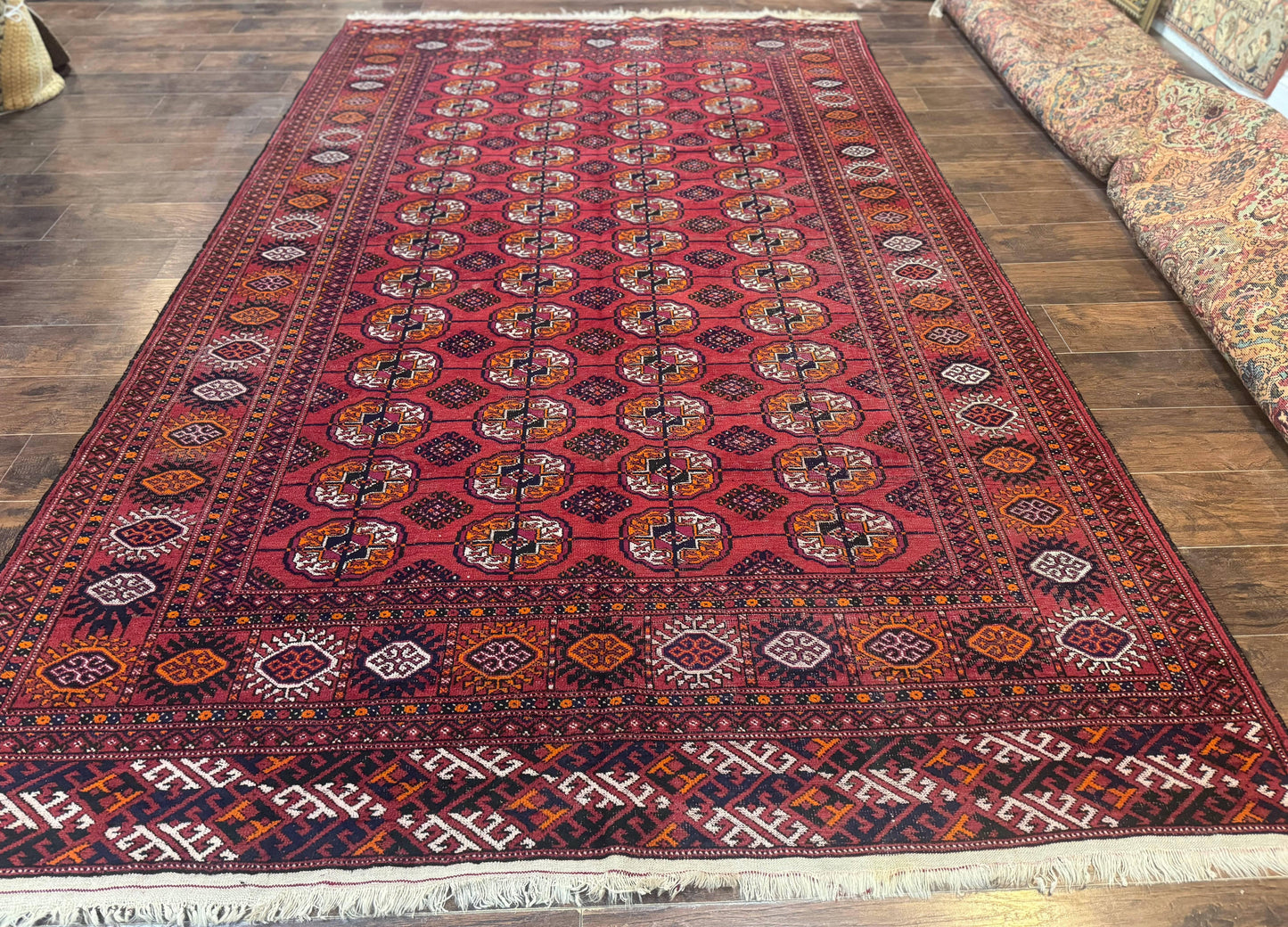 USED Antique Persian Turkoman Bokhara Rug 7x11, Tribal Rug, Red