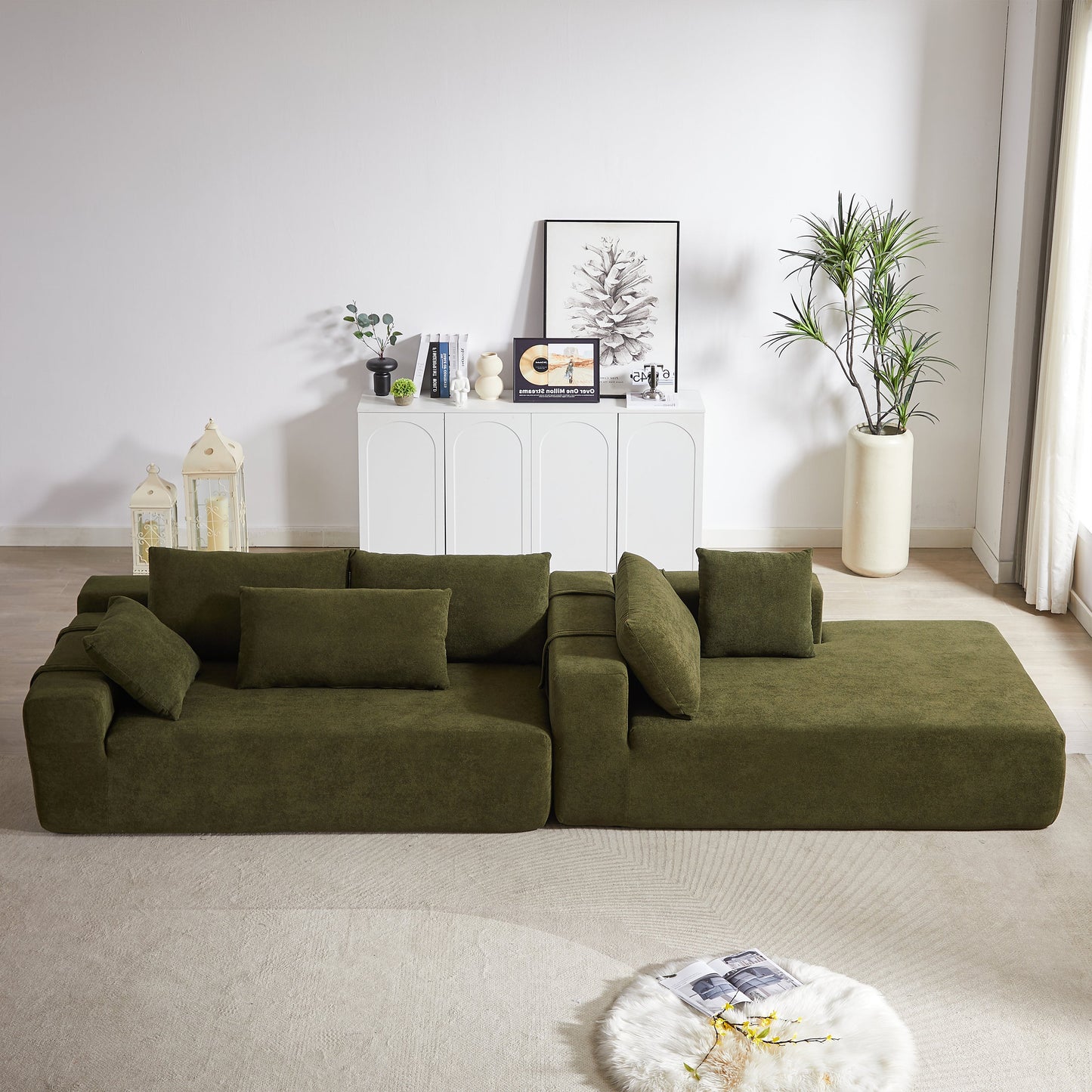 NEW Modern Chenille Upholstered Modular 108' L Shaped Sectional Free Combination Sofa Couch Set (Right Chaise)