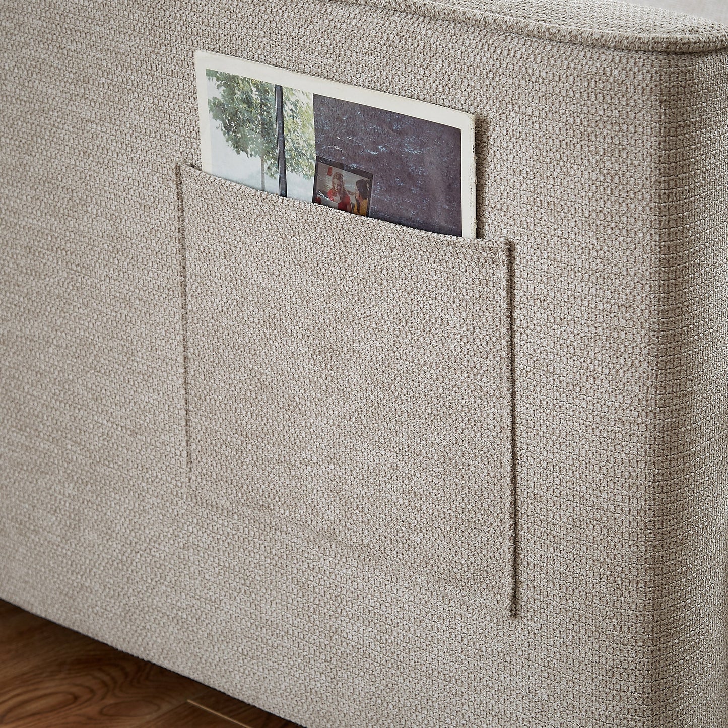 NEW Beige Fabric 3 Seat Pull-out Double Sleeper Sofa Couch with Storage Armrest