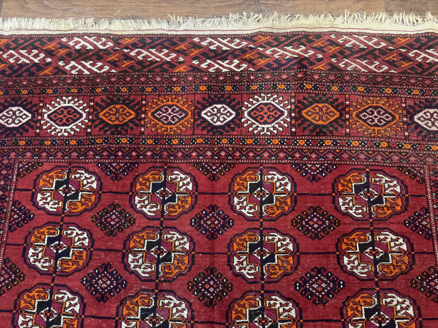 USED Antique Persian Turkoman Bokhara Rug 7x11, Tribal Rug, Red