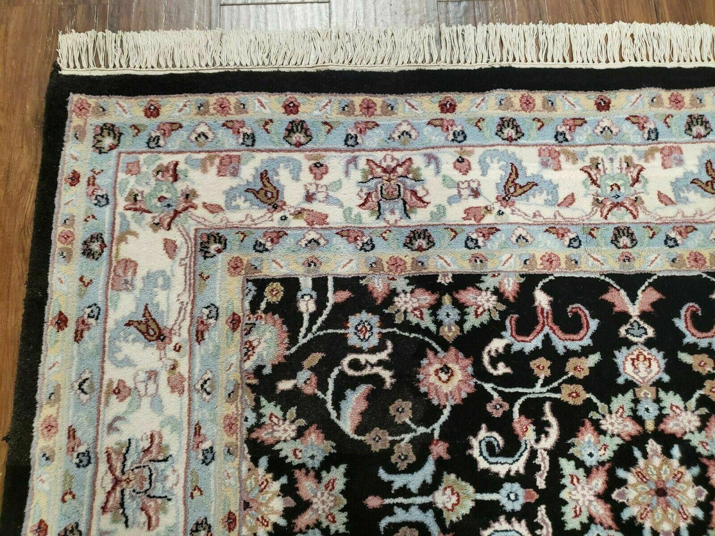 USED 6' X 9' Handmade Indian Agra Wool Rug Carpet Vegetable Dyes Black