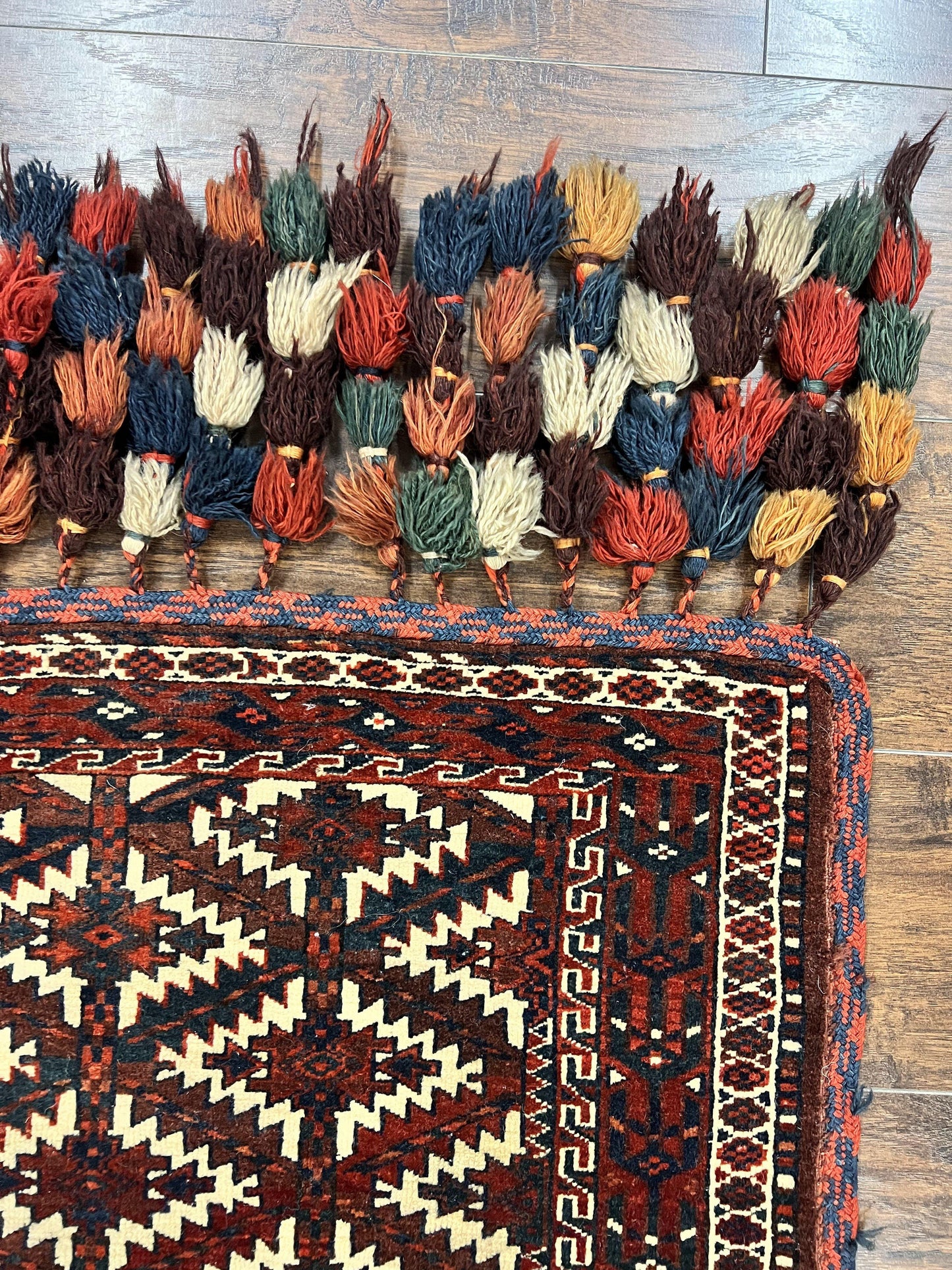 USED Antique Turkoman Camel Trapping, Turkoman Asmalyk, Red Black Ivory, Handmade, Hand Knotted Tribal Collectible Rug, Rare