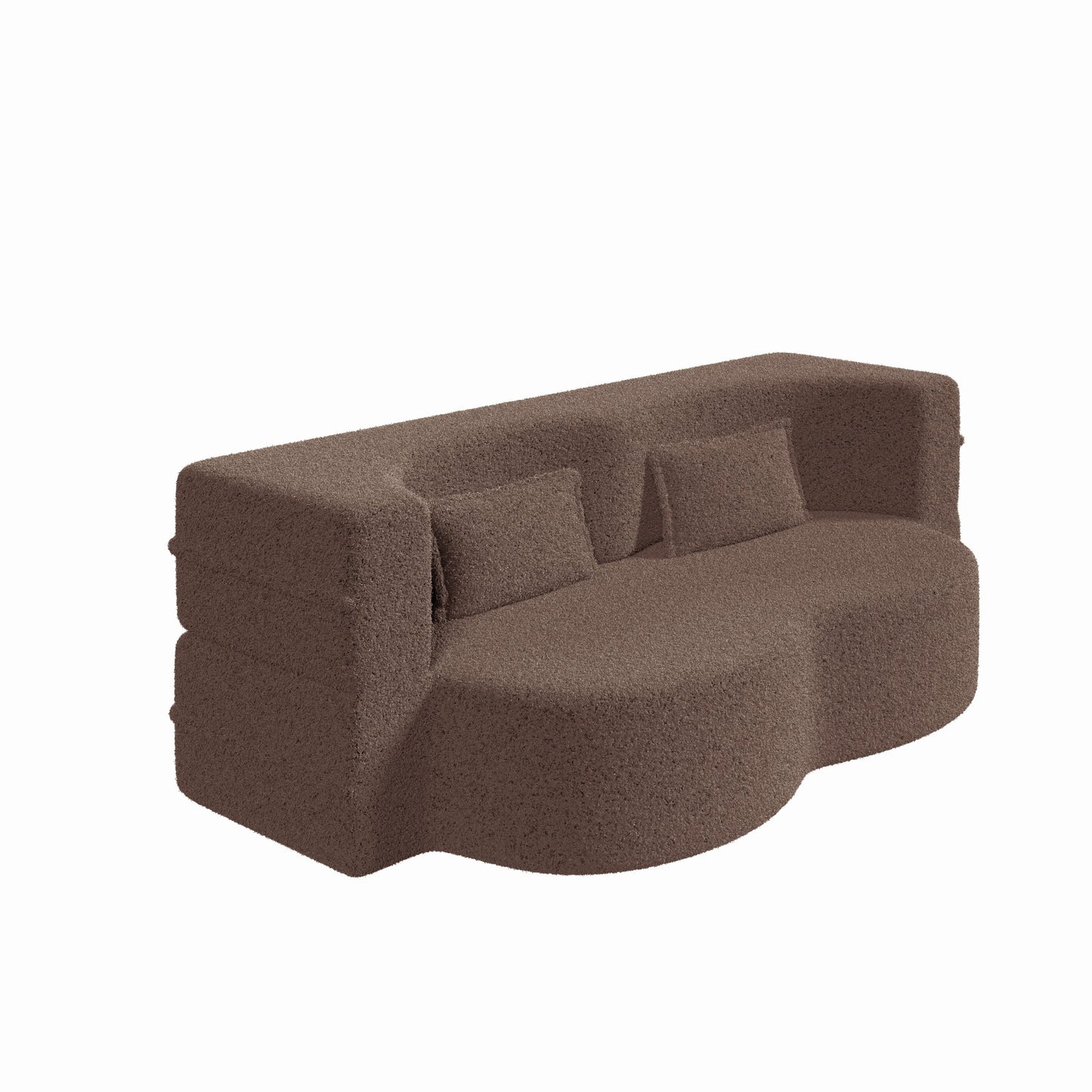 NEW Modern Brown Convertible Teddy Fabric Foam Filled Couch Sleeper Sofa Bed with Pillows and 15” Full Size Folding Mattress