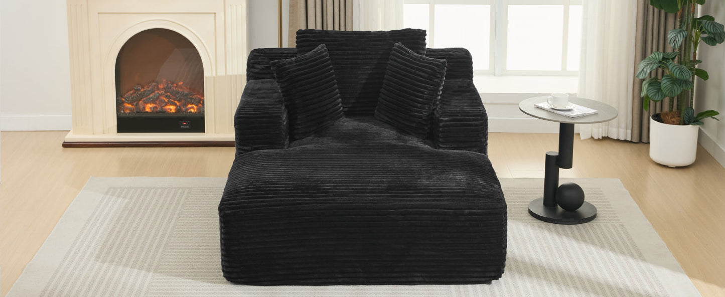 NEW Modern Black Corduroy Chaise Lounge Sofa Bed with Removable Pillows, 48.8' Upholstered Sleeper Sofa