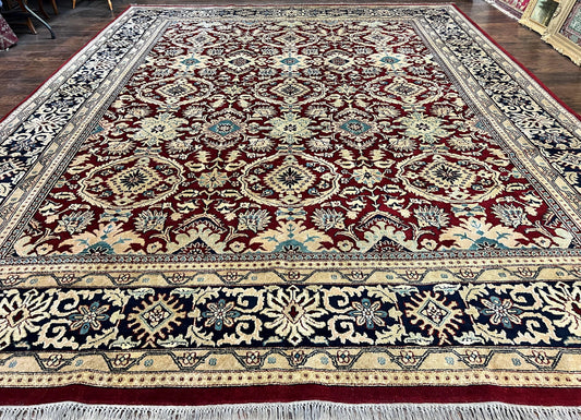USED Indian Agra Rug 12x15, Maroon, Hand Knotted Vintage Palace Sized Oriental Carpet