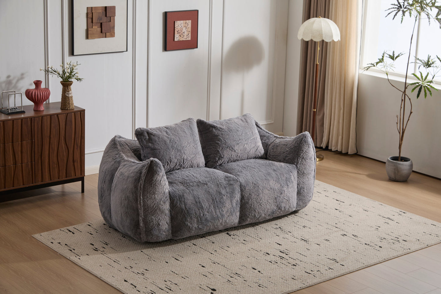 NEW Adult Ultra Soft Giant Fluffy Loveseat Bean Bag Couch Ultra Soft Fluffy Loveseat Bean Bag Sofa Reading Chair with Pillows